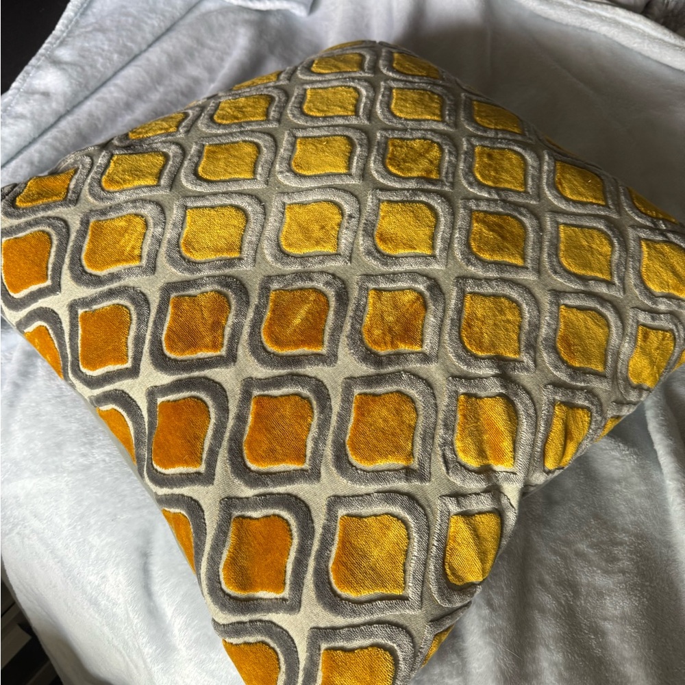 Geometric Yellow and Gray Throw Pillow